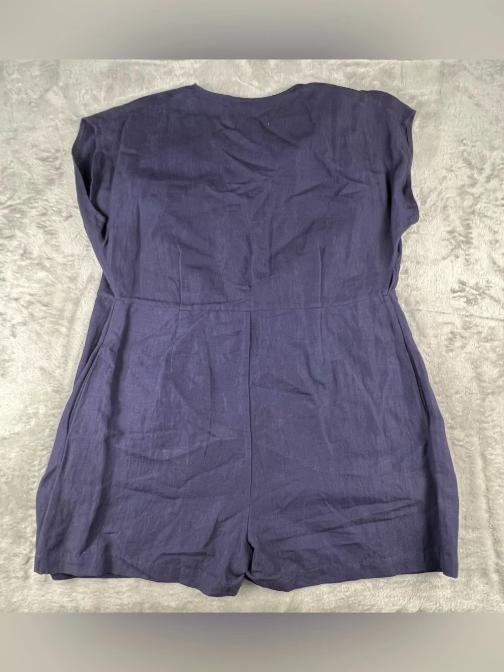 Rujuta Sheth Linen Blend Romper Anthropologie Shorts One Piece Button Small Navy